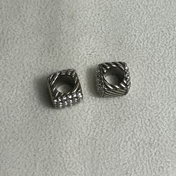 Brighton Cubix Beads Spacers 3/8" Pair of 2 Silver Plated Crystals & Grooves - Picture 6 of 7
